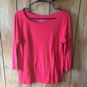 LOFT Coral Scoop Neck Top Size Small. 3/4 sleeves.